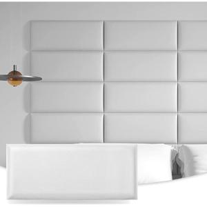 imageArt3d Peel and Stick Headboard for Full and Queen in White Pack of 9 Panels Sized 984quot x 2362quot 3D Soundproof Wall Panels Upholstered Wall Panel