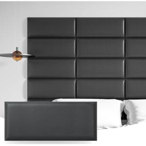 imageArt3d Peel and Stick Headboard for King Full and Queen in Grey Pack of 12 Wall Panels 3D Sized 984quot x 2362quot Soundproof UpholsteredBlack