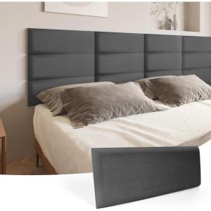 imageArt3d Peel and Stick Headboard for King Full and Queen in Grey Pack of 12 Wall Panels 3D Sized 984quot x 2362quot Soundproof UpholsteredVelvet Smoky Gray