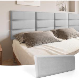 imageArt3d Peel and Stick Headboard for King Full and Queen in Grey Pack of 12 Wall Panels 3D Sized 984quot x 2362quot Soundproof UpholsteredVelvet Stone
