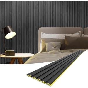imageArt3d Slat Wall Panels WPC Soundproof 3D Wall Paneling for Interior Wall Decor TV Background 8Pack 96 x 6 in TeakBlack