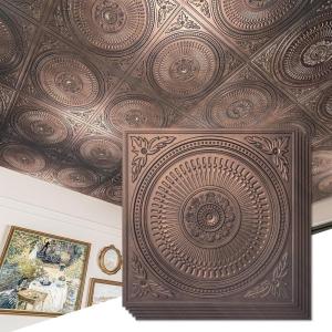 imageArt3d 12Pack Drop Ceiling Tiles 2x2 FT Decorative Easy Install PVC Ceiling Panels for Interior Kitchen Bathroom Basement 24x24 Inch Antique GoldAntique Copper