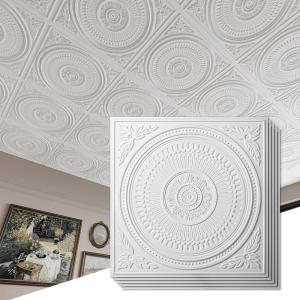 imageArt3d 12Pack Drop Ceiling Tiles 2x2 FT Decorative Easy Install PVC Ceiling Panels for Interior Kitchen Bathroom Basement 24x24 Inch Antique GoldWhite