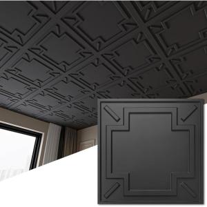 imageArt3d Decorative Ceiling Tile 2x2 Glue up Suspended Ceiling Tile Pack of 12pcs Black FloralModern Black