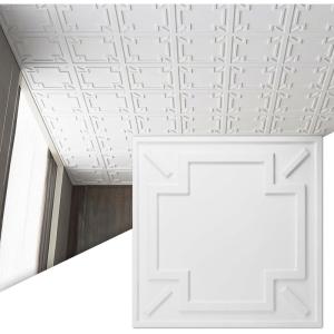 imageArt3d Decorative Ceiling Tile 2x2 Glue up Suspended Ceiling Tile Pack of 12pcs Black FloralModern White