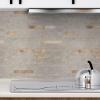 imageArt3d 10Sheet Peel and Stick Stone Overlay Kitchen Backsplash Tile  Volakas White Embellished with Metal GoldEcru Slate