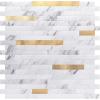 imageArt3d 10Sheet Peel and Stick Stone Overlay Kitchen Backsplash Tile  Volakas White Embellished with Metal GoldVolakas White  Metal Gold