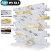 imageArt3d 10Sheet Peel and Stick Stone Overlay Kitchen Backsplash Tile  Volakas White Embellished with Metal GoldWhite Slate with Gold Studded