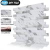 imageArt3d 10Sheet Peel and Stick Stone Overlay Kitchen Backsplash Tile  Volakas White Embellished with Metal GoldWhite Slate with Silver Studded