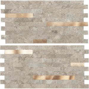 imageArt3d 10Sheet Peel and Stick Stone Overlay Kitchen Backsplash Tile  Volakas White Embellished with Metal GoldEcru Slate