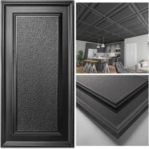 imageArt3d 12Pack Drop Ceiling Tiles 2x4 Ft PVC Decorative Ceiling Covering Panels for Basement Kitchen Bathroom 24x48 Inch Cover 96 Sq Ft Smooth WhiteMatt Black