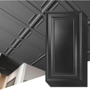imageArt3d 12Pack Drop Ceiling Tiles 2x4 Ft PVC Decorative Ceiling Covering Panels for Basement Kitchen Bathroom 24x48 Inch Cover 96 Sq Ft Smooth WhiteSmooth Black