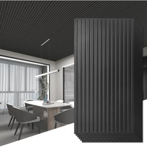 imageArt3d 12Pack Slat Design 3D Wall Panels for Interior Wall Decor 2x4 FT PVC Decorative Drop Ceiling Tiles  OakOblong  Black