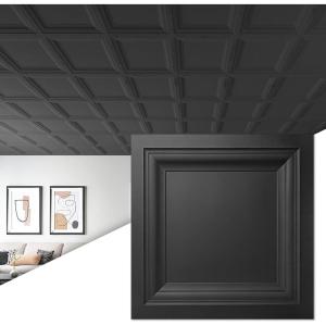 imageArt3d 12Pack Square Drop Ceiling Tile 2ft x 2ft in White PVC Ceiling Panel 24 x 24in  Compatible with 1516quot Drop Ceiling Grid SystemBlack