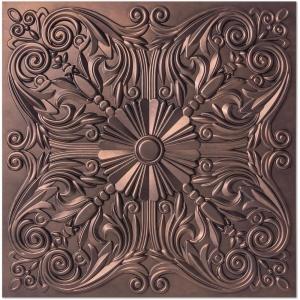 imageArt3d Decorative Ceiling Tile 2x2 Glue up Lay in Ceiling Tile 24x24 Pack of 12pcs Spanish Floral in Matt WhiteAntique Copper