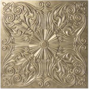 imageArt3d Decorative Ceiling Tile 2x2 Glue up Lay in Ceiling Tile 24x24 Pack of 12pcs Spanish Floral in Matt WhiteAntique Gold