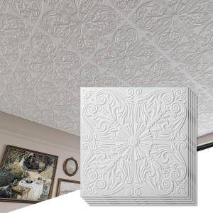 imageArt3d Decorative Ceiling Tile 2x2 Glue up Lay in Ceiling Tile 24x24 Pack of 12pcs Spanish Floral in Matt WhiteWhite
