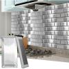 imageArt3d 100Pieces Peel and Stick Tile Kitchen Backsplash Metal Wall Tiles Brushed Aluminium Subway3D Stainless