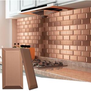 imageArt3d 100Pieces Peel and Stick Tile Kitchen Backsplash Metal Wall Tiles Brushed Aluminium Subway3D Copper