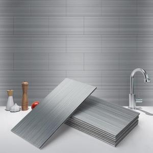 imageArt3d 100Pieces Peel and Stick Tile Kitchen Backsplash Metal Wall Tiles Brushed Aluminium SubwayStainless