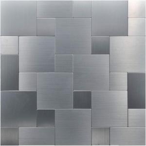 imageArt3d 10Pack SelfAdhesive Metal Backsplash Peel and Stick Tile for Kitchen 12quot x 12quot Silver Aluminium SurfaceBrush Silver