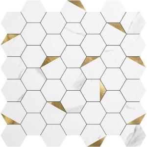 imageArt3d 10Sheet Peel and Stick Backsplash for Kitchen Dcor SelfAdhesive Tile Hexagon Mosaic TilesGold Studded