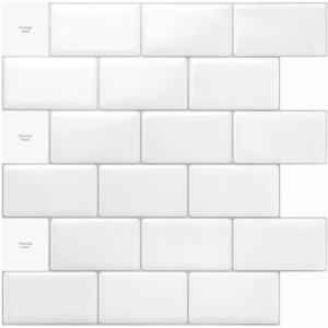 imageArt3d 30  30cm Peel and Stick Backsplash Tiles for Kitchen Shiny Black A17000BKBright White