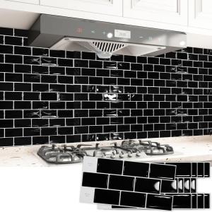 imageArt3d Peel and Stick Backsplash Tile Green for Kithchen Bathroom Laundry Room Stove RV 20Pack of 12 x 6quot SelfAdhesive Vinyl Stick On Subway TileBlack
