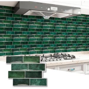imageArt3d Peel and Stick Backsplash Tile Green for Kithchen Bathroom Laundry Room Stove RV 20Pack of 12 x 6quot SelfAdhesive Vinyl Stick On Subway TileDark Green