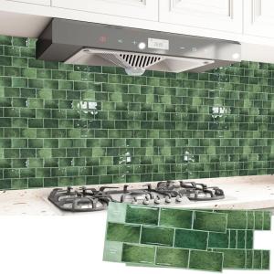 imageArt3d Peel and Stick Backsplash Tile Green for Kithchen Bathroom Laundry Room Stove RV 20Pack of 12 x 6quot SelfAdhesive Vinyl Stick On Subway TileGreen