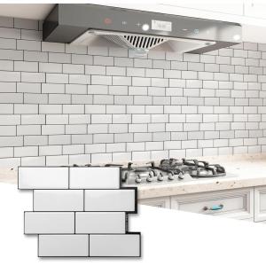 imageArt3d Peel and Stick Backsplash Tile Green for Kithchen Bathroom Laundry Room Stove RV 20Pack of 12 x 6quot SelfAdhesive Vinyl Stick On Subway TileWhite With Black Grout  2