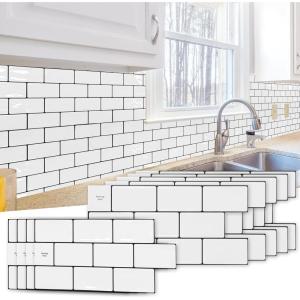 imageArt3d Peel and Stick Backsplash Tile Green for Kithchen Bathroom Laundry Room Stove RV 20Pack of 12 x 6quot SelfAdhesive Vinyl Stick On Subway TileWhite with Black Grout  1