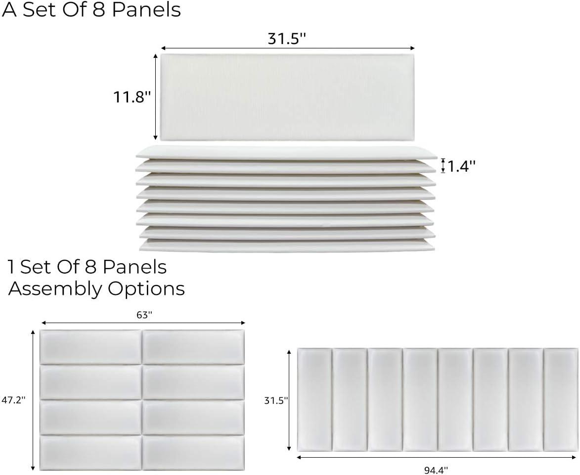 imageArt3d Padded Bed Headboard for QueenTwinKingFullRemovableSized 315x118inches Pack of 8pcsGray Upholstered Wall Panels for Interior Wall DecorIvory