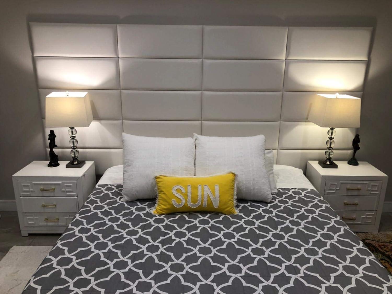 imageArt3d Padded Bed Headboard for QueenTwinKingFullRemovableSized 315x118inches Pack of 8pcsGray Upholstered Wall Panels for Interior Wall DecorIvory