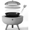 imageArt3d 256quot Round Fire Pit Combo with Foldable Legs Portable Tripod Wood Burning Fire Bowl for Barbecue Outside Patio Bonfires ampamp Heating