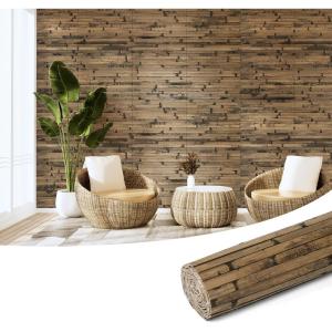 imageArt3d Natural Bamboo Wall Panel for Interior Wall Decor Renewable Pole Wrap Wainscoting Paneling for Wall Ceiling Furniture Cabinet Office 12 x 96 Inch  Light BurnedDark Burned