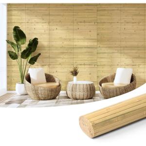 imageArt3d Natural Bamboo Wall Panel for Interior Wall Decor Renewable Pole Wrap Wainscoting Paneling for Wall Ceiling Furniture Cabinet Office 12 x 96 Inch  Light BurnedNatural
