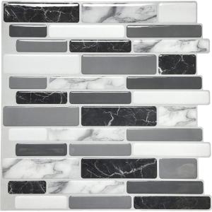 imageArt3d Peel and Stick Wall Tile for KitchenBathroom Backsplash 12quotx12quot MultiGray