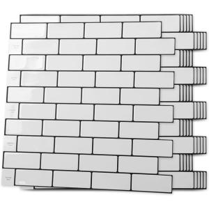 imageArt3d Peel and Stick Wall Tile for KitchenBathroom Backsplash 12quotx12quot MultiWarm White with Black Grout
