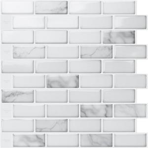 imageArt3d Peel and Stick Wall Tile for KitchenBathroom Backsplash 12quotx12quot MultiWhite