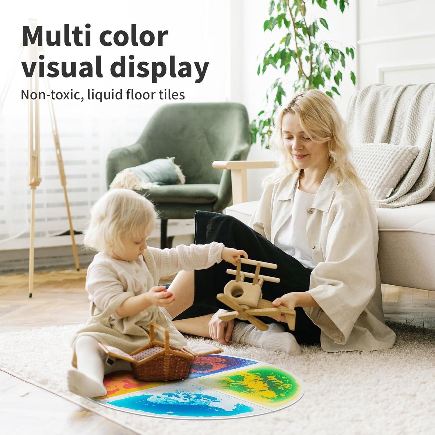 imageArt3d 4Pack Triangle Liquid Sensory Floor Tiles Colorful Liquid Fusion Play Mats for Kids Toddler 15quot x 15quotMulticoloredfanshaped