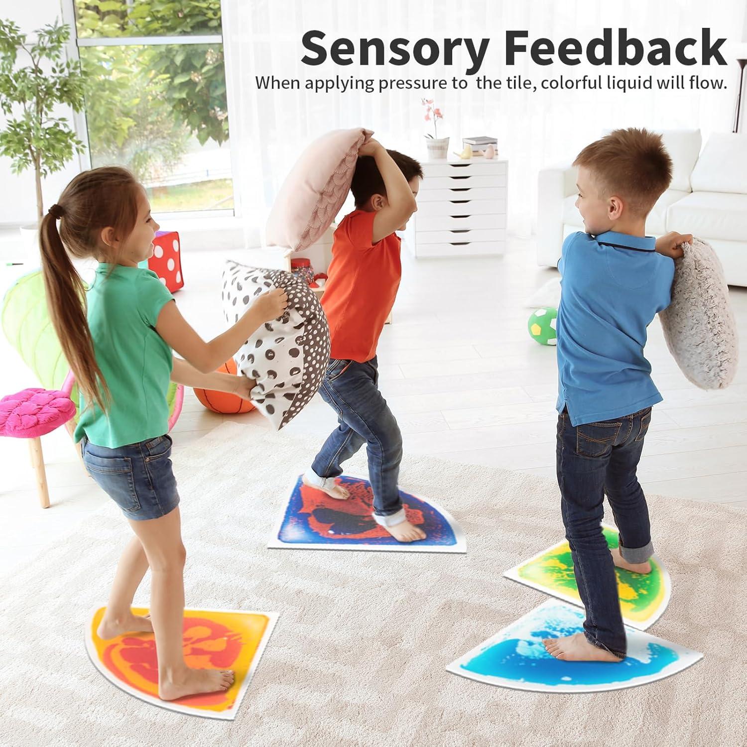 imageArt3d 4Pack Triangle Liquid Sensory Floor Tiles Colorful Liquid Fusion Play Mats for Kids Toddler 15quot x 15quotMulticoloredfanshaped