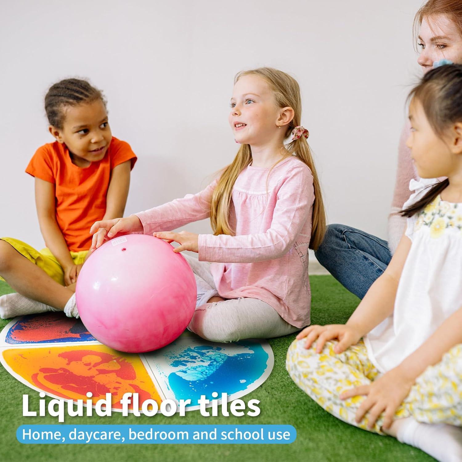 imageArt3d 4Pack Triangle Liquid Sensory Floor Tiles Colorful Liquid Fusion Play Mats for Kids Toddler 15quot x 15quotMulticoloredfanshaped