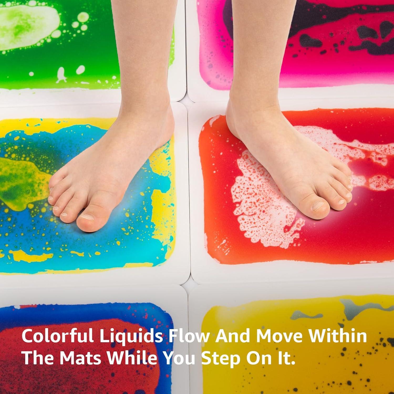 imageArt3d 4Pack Triangle Liquid Sensory Floor Tiles Colorful Liquid Fusion Play Mats for Kids Toddler 15quot x 15quotMulticoloredinterlock