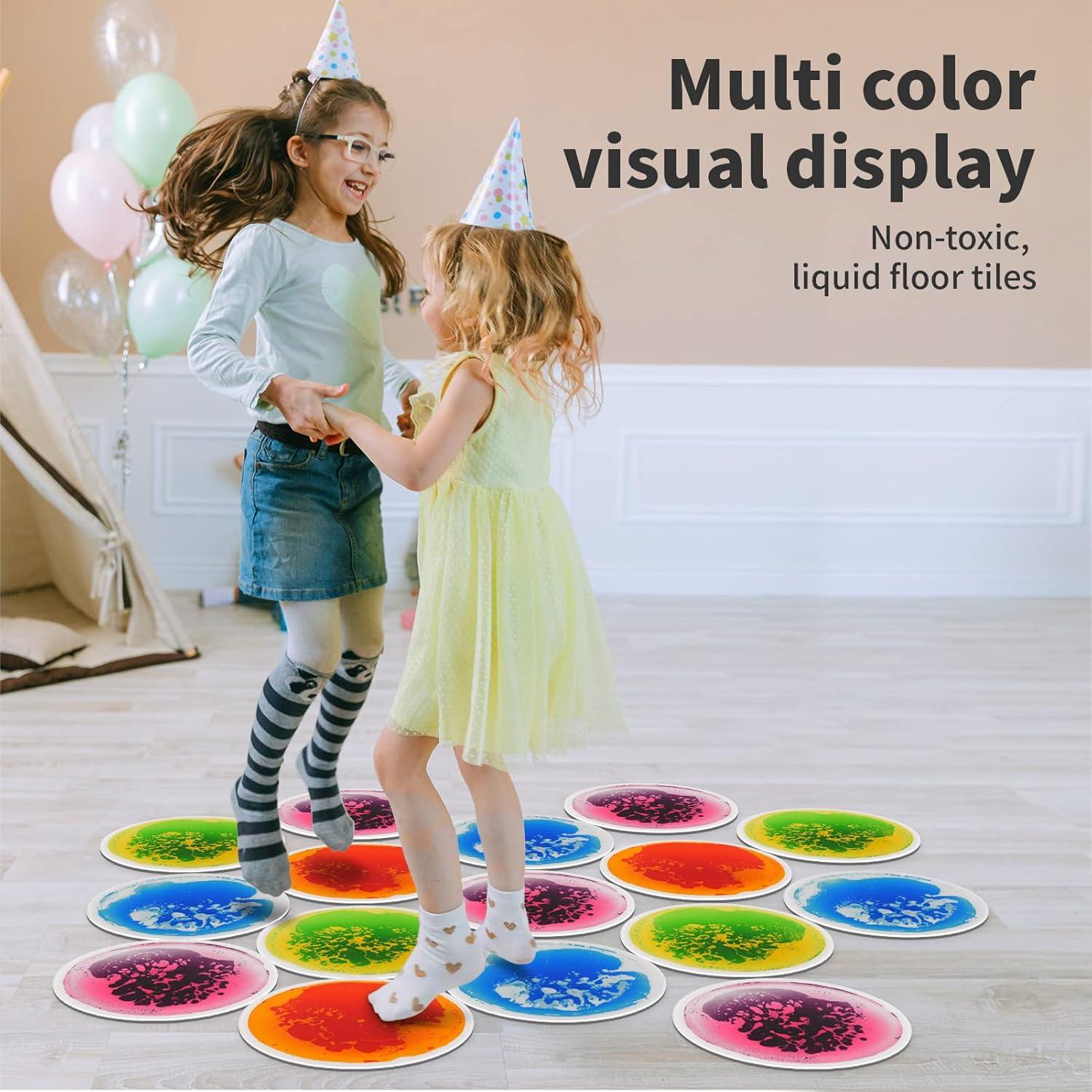 imageArt3d 4Pack Triangle Liquid Sensory Floor Tiles Colorful Liquid Fusion Play Mats for Kids Toddler 15quot x 15quotMulticoloredround 1