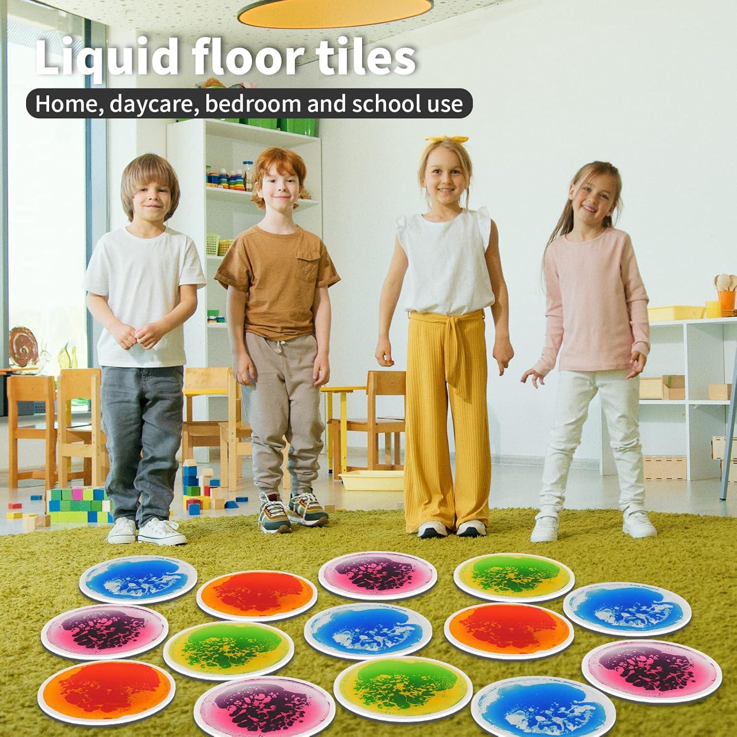imageArt3d 4Pack Triangle Liquid Sensory Floor Tiles Colorful Liquid Fusion Play Mats for Kids Toddler 15quot x 15quotMulticoloredround 1