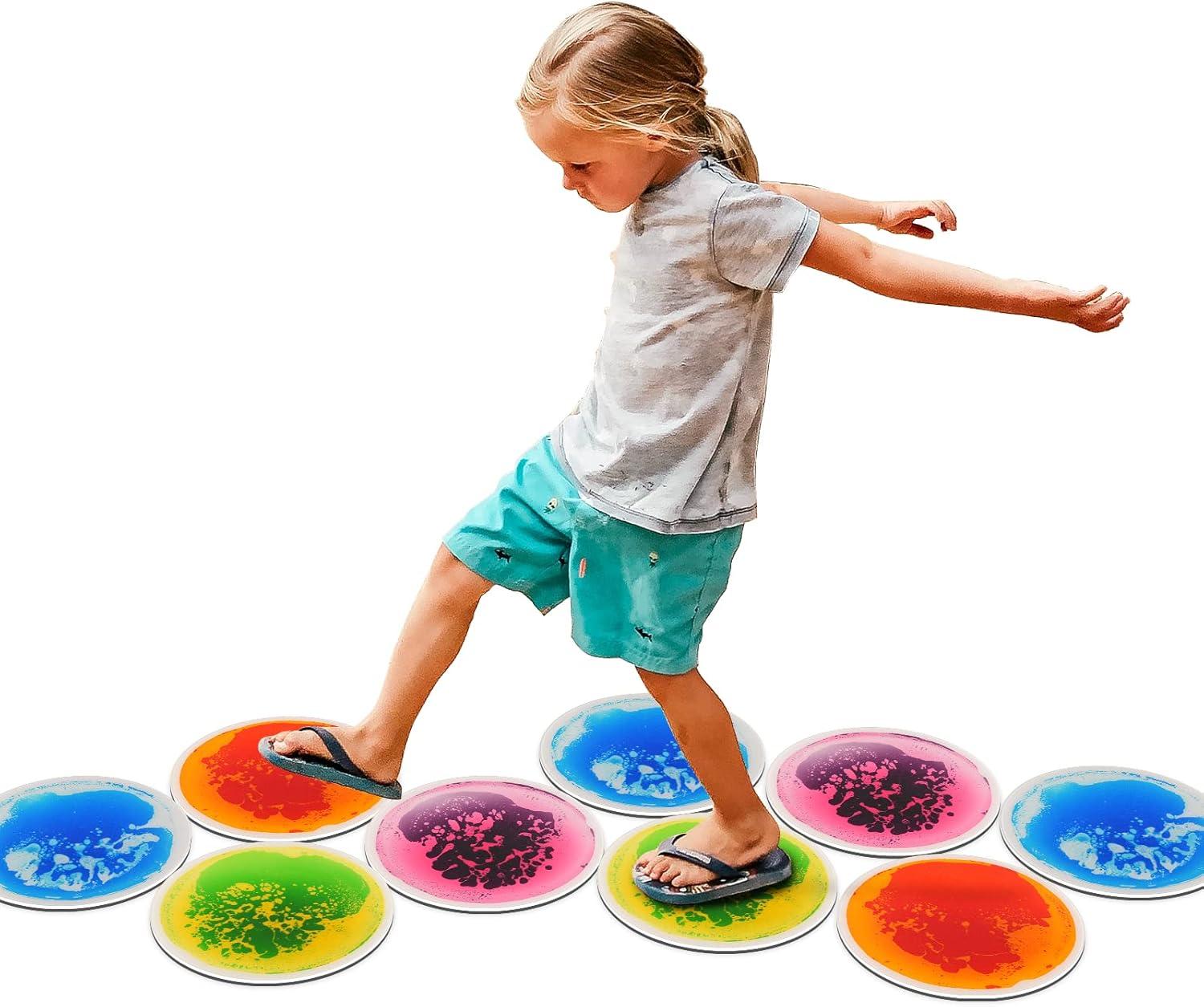 imageArt3d 4Pack Triangle Liquid Sensory Floor Tiles Colorful Liquid Fusion Play Mats for Kids Toddler 15quot x 15quotMulticoloredround 1