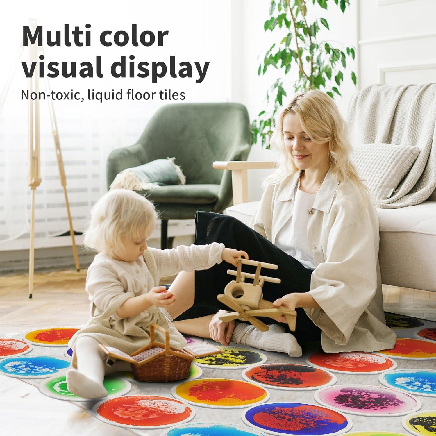 imageArt3d 4Pack Triangle Liquid Sensory Floor Tiles Colorful Liquid Fusion Play Mats for Kids Toddler 15quot x 15quotMulticoloredround 3