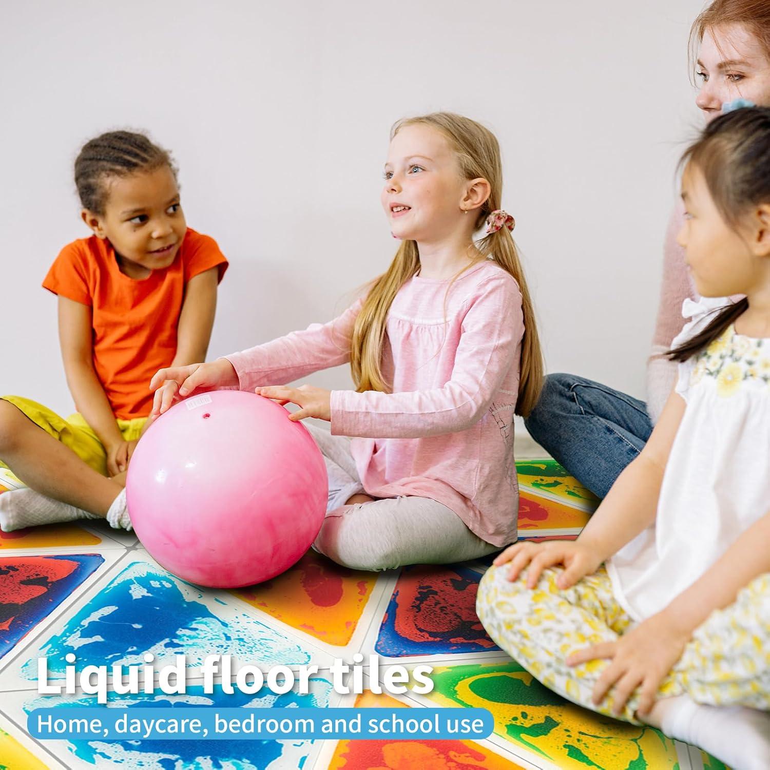 imageArt3d 4Pack Triangle Liquid Sensory Floor Tiles Colorful Liquid Fusion Play Mats for Kids Toddler 15quot x 15quotMulticolortriangle 1