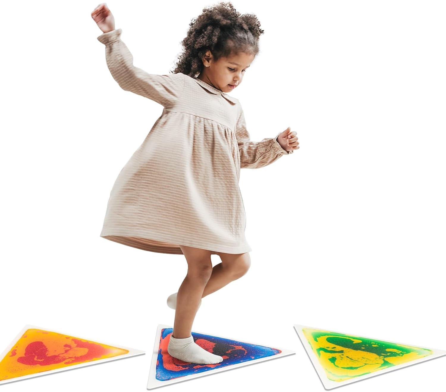 imageArt3d 4Pack Triangle Liquid Sensory Floor Tiles Colorful Liquid Fusion Play Mats for Kids Toddler 15quot x 15quotMulticolortriangle 1
